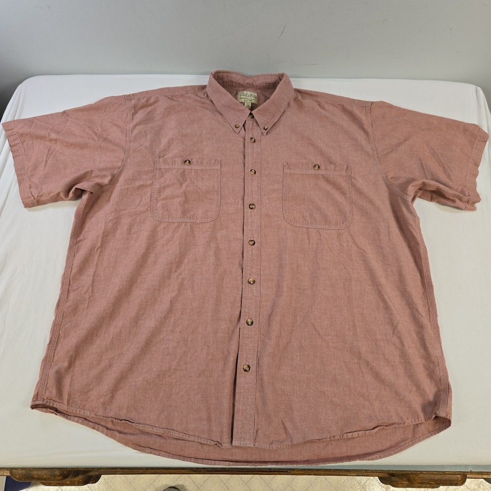 Cabelas Mens Button Down Shirt Size 3XLT Red Cotton Pockets Short Sleeve